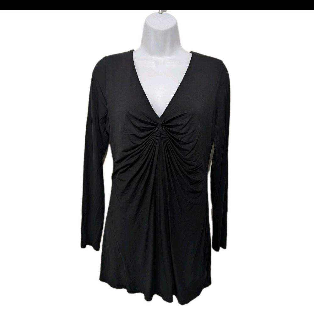 NWT White House Black Market Long Sleeve Pinch Pleat Top Tunic Blouse S City Art